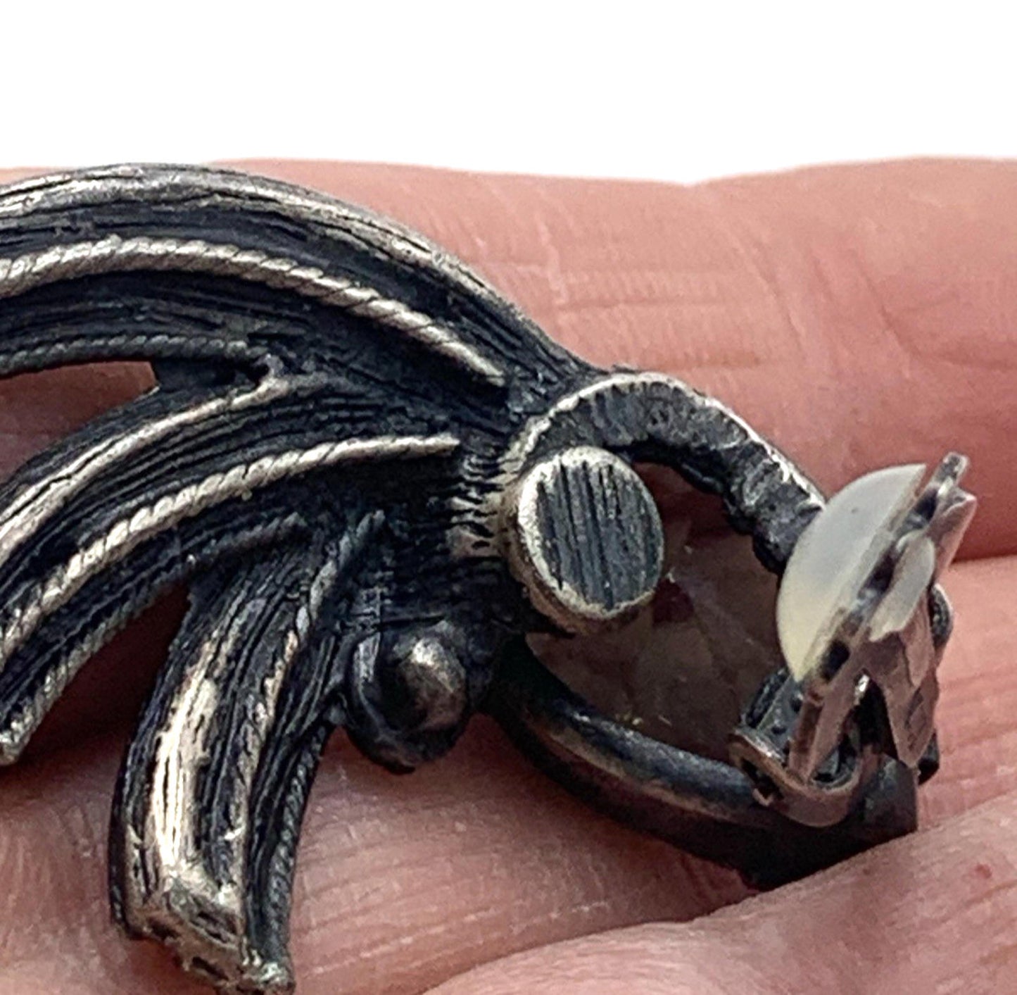 MCM Art Deco Rhinestone Teardrop Clip On Sterling Silver Earrings Patent Pending