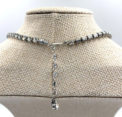 Sherman Clear Rhinestone Rhodium Plated Statement Necklace