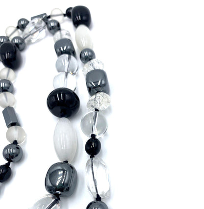 Nate & Etan Agate Crystal Hematite Gemstone Beaded Sterling Silver Necklace 30"