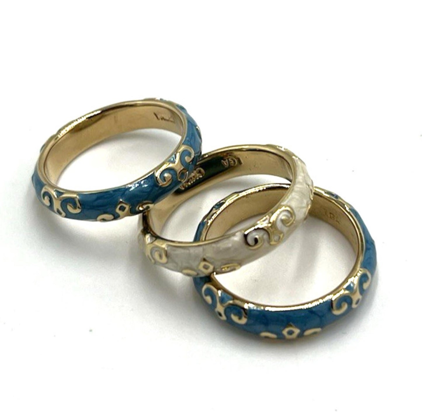 NWOT Lauren G Adams Bangle Bracelet Ring Lot  Cream Blue Enamel Moroccan Style