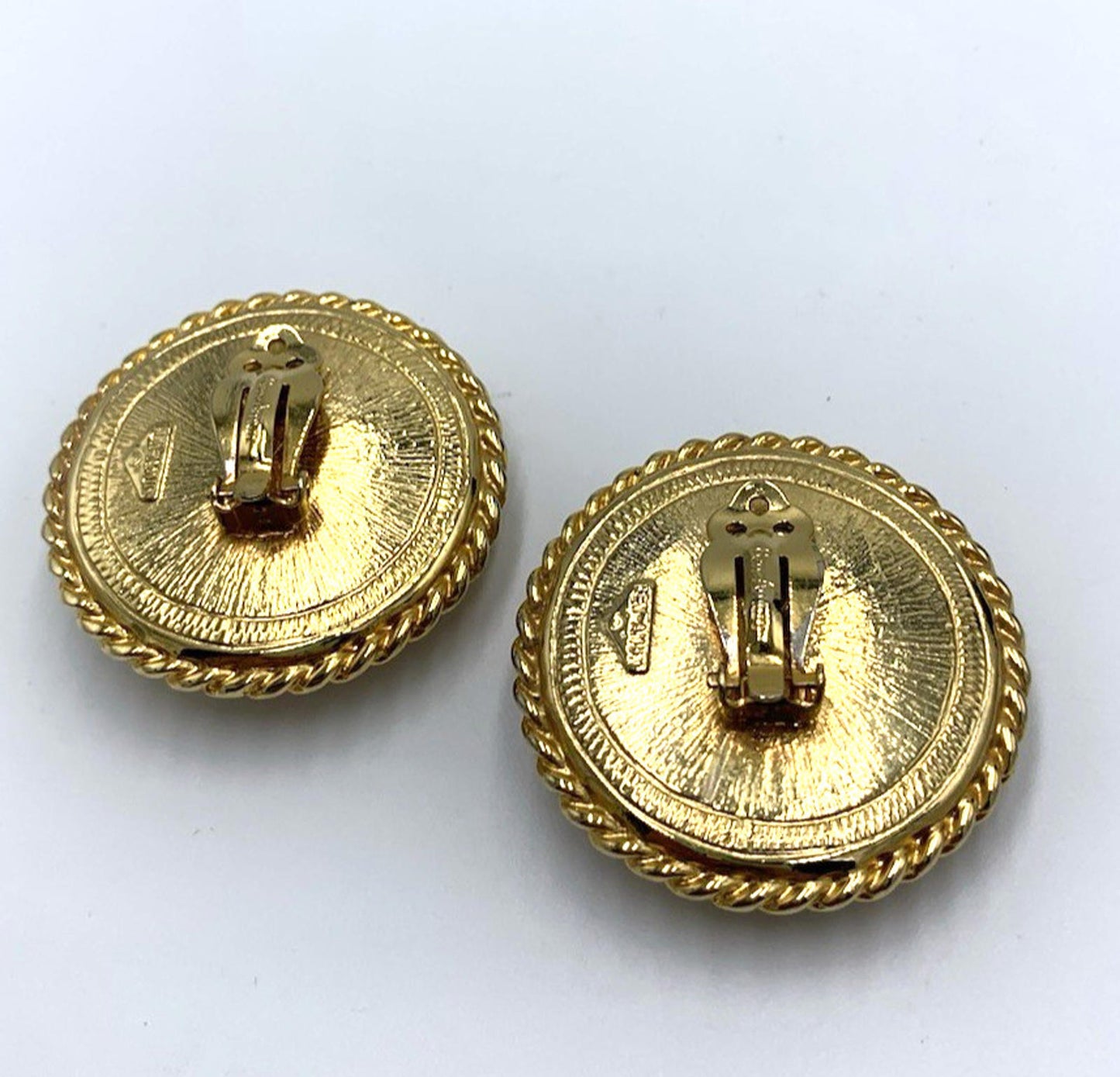 Vintage Ben Amun Nautical Anchor Clip-On Earrings Round Gold Tone Statement