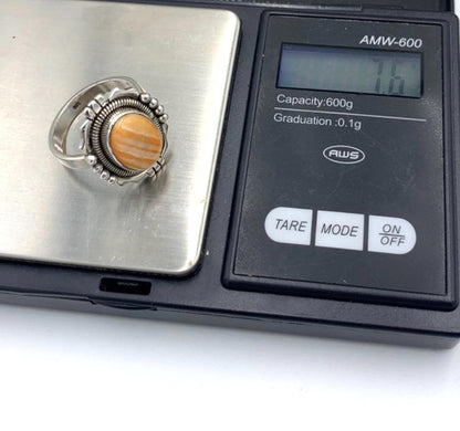 New Old Stock Native American Orange Spiny Oyster Turquoise Ring Sterling Silver