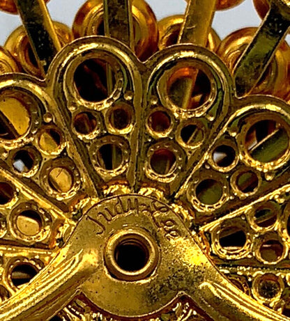 Vintage Judy Lee Clustered Dome Ruby Red Rhinestone Gold Tone Demi Parure Signed