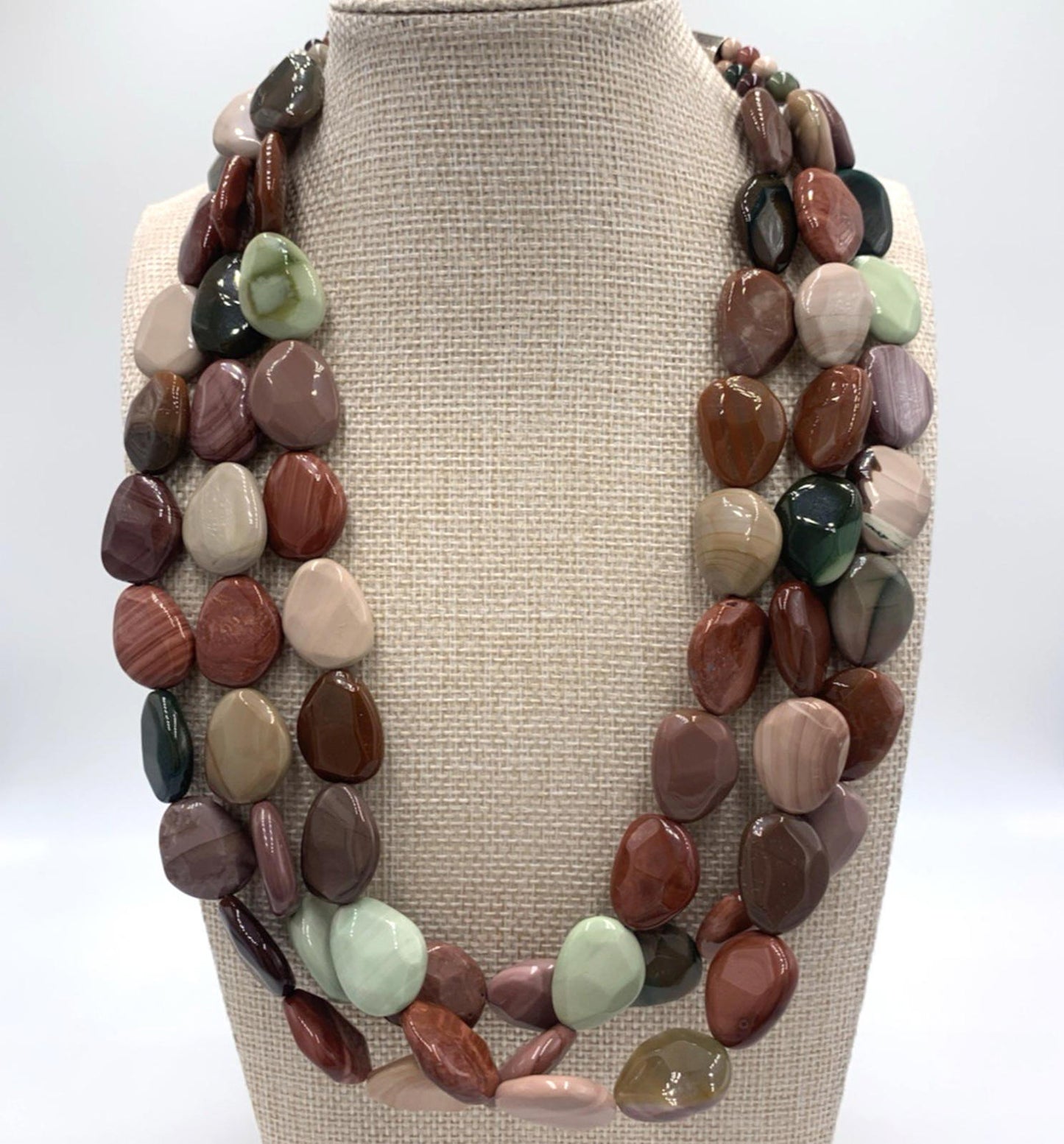 New Old Stock Jay King DTR Multi Color Jasper Sterling Silver 3 Strand Necklace