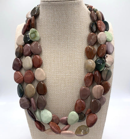 New Old Stock Jay King DTR Multi Color Jasper Sterling Silver 3 Strand Necklace