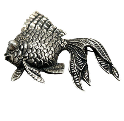 VINTAGE MEXICO Sterling Silver Figural Textured Koi Fish Large Brooch/Pin