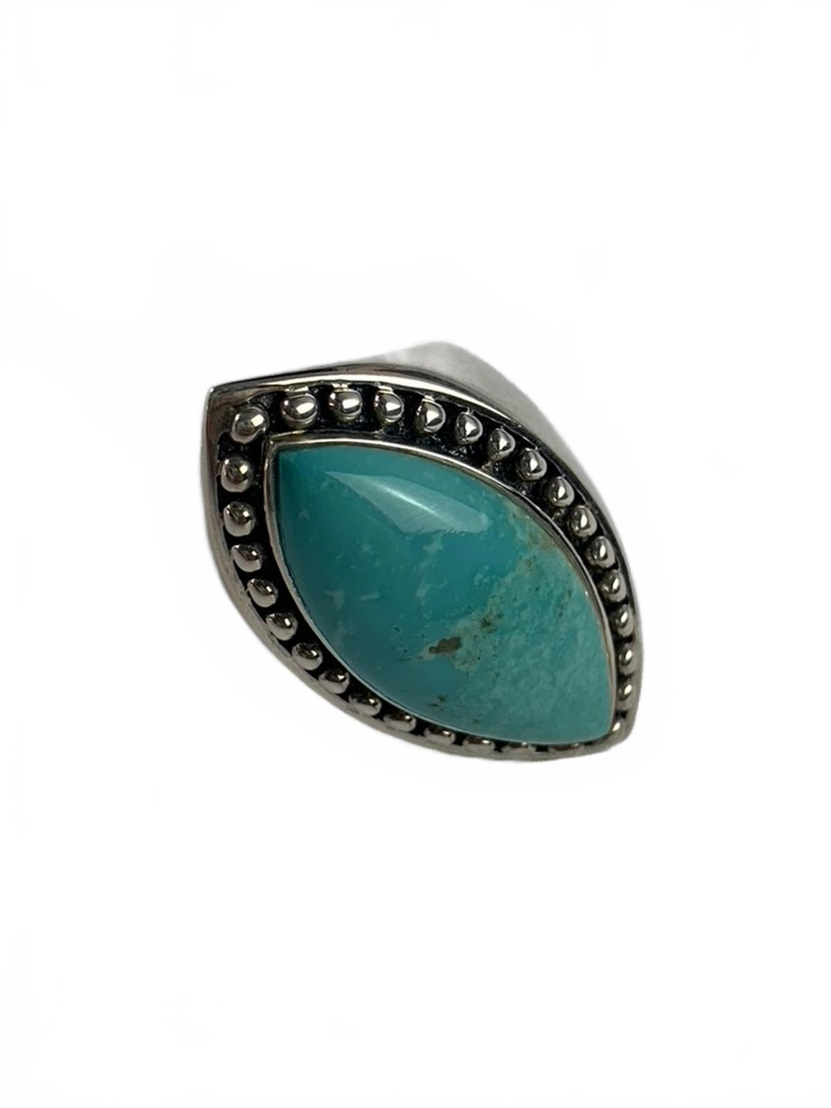 Sally C. Treasures Sterling Silver Turquoise Marquise Southwest Cocktail Ring