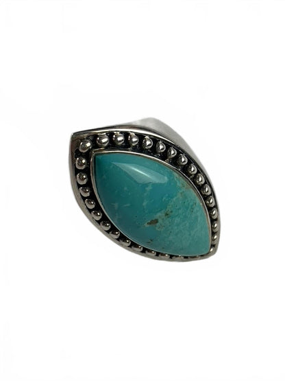 Sally C. Treasures Sterling Silver Turquoise Marquise Southwest Cocktail Ring