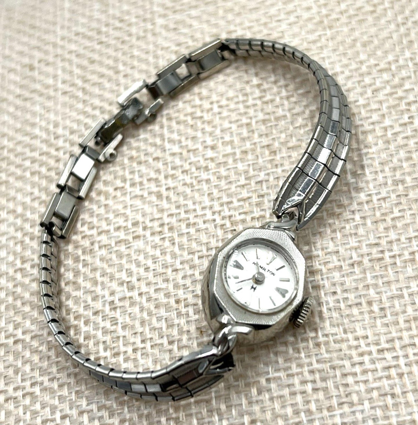 Hamiliton R.G.P. 10K Gold Mechanical Wind Silver Tone Women's Watch Runs 6.25"