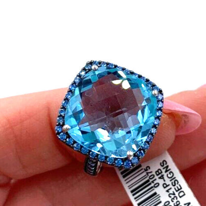 $725 NWT Sterling Silver Over 12 carats Genuine Sky Blue Topaz Ring Size 6.75