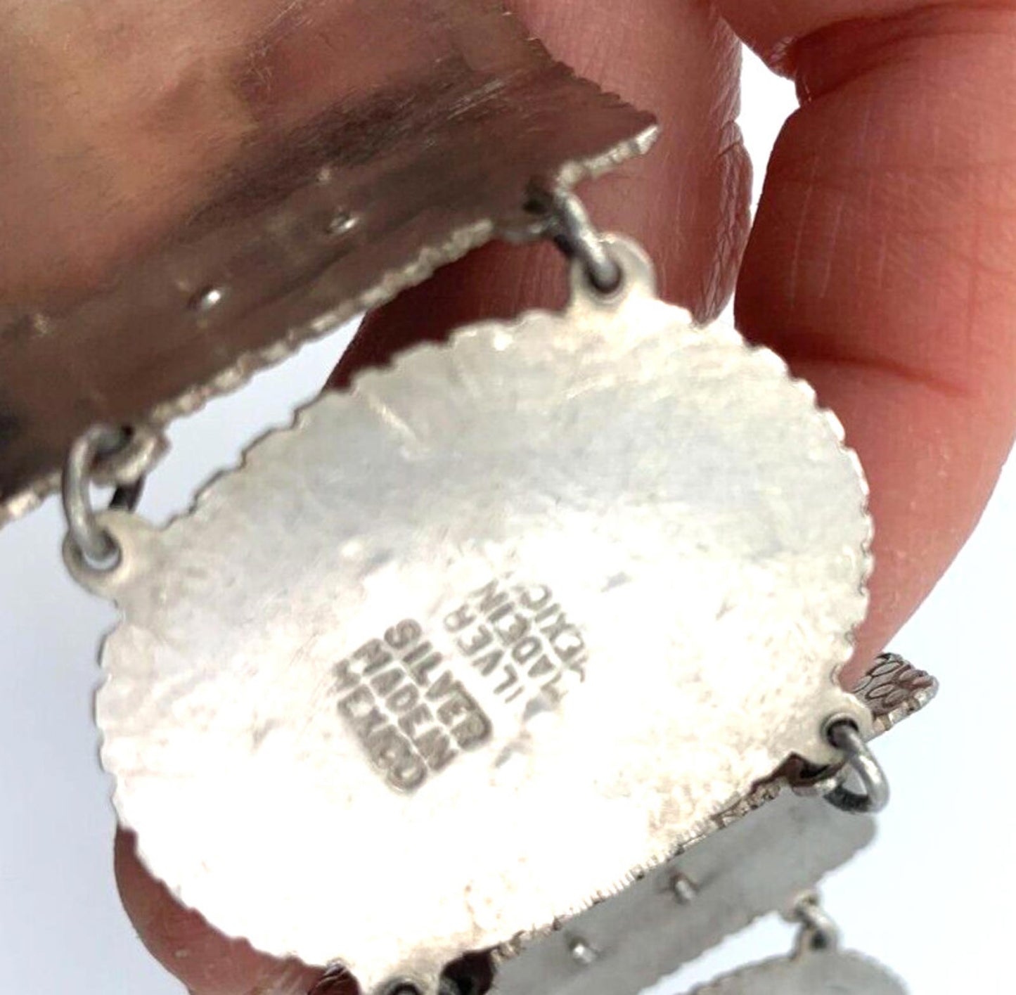 Vintage Artisan Handcrafted Sterling Silver Quartz Nephrite Wide Bracelet Mexico