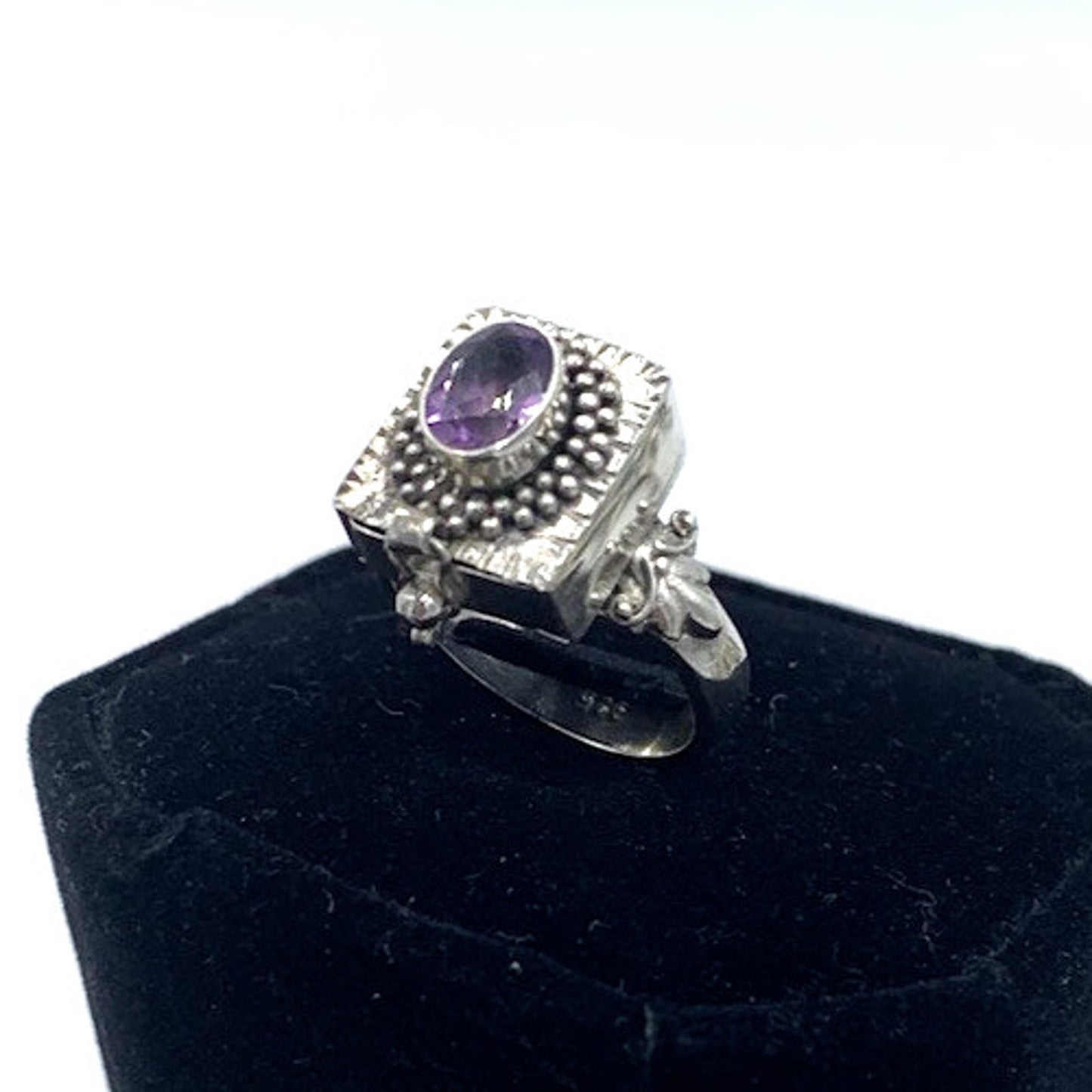Vintage Art Deco Amethyst Poison Pill Pull Out Drawer Box Sterling Silver Ring