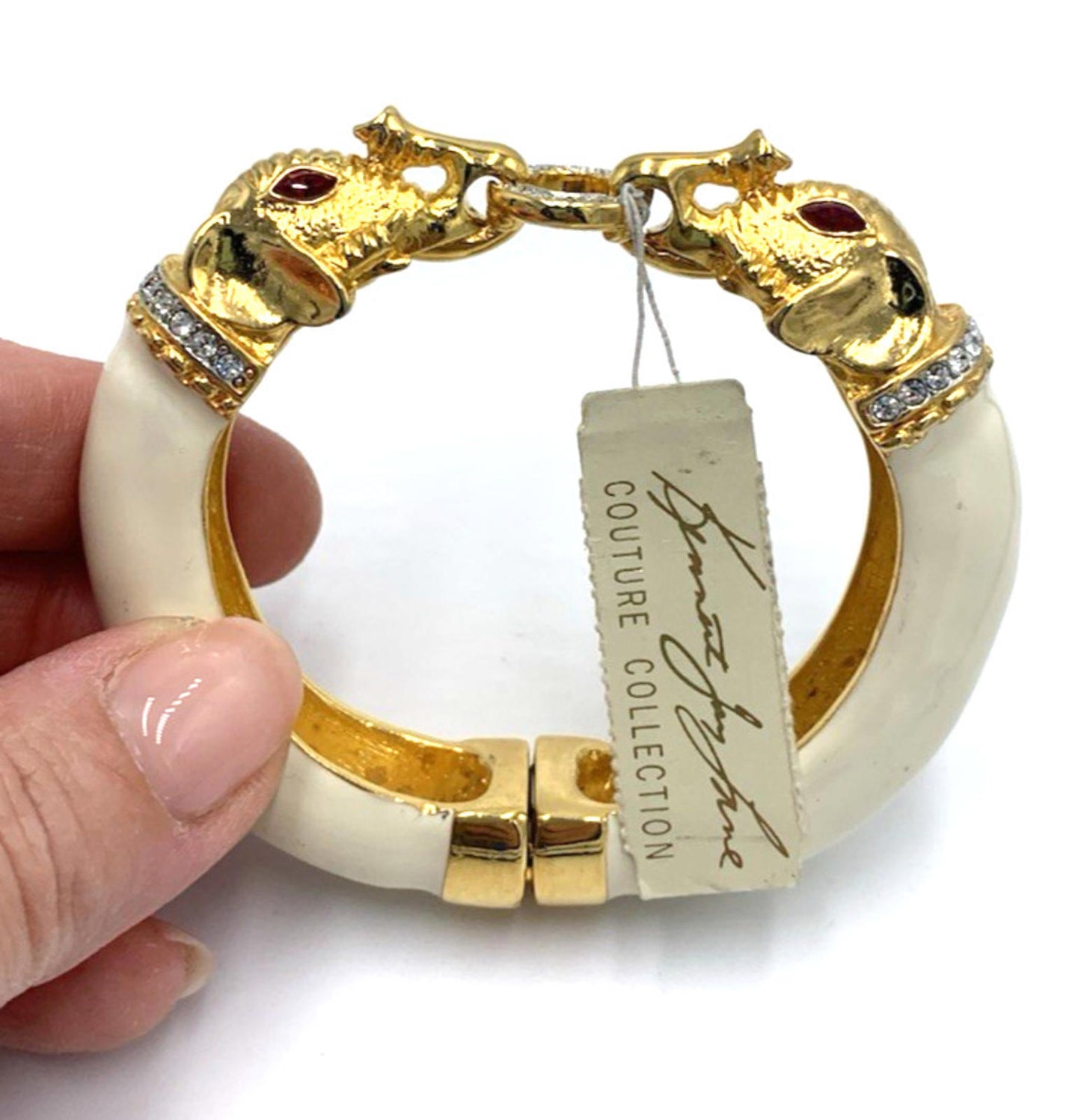 $250 NWT Old Stock Vintage Kenneth Jay Lane KJL Double Elephant Bangle Bracelet