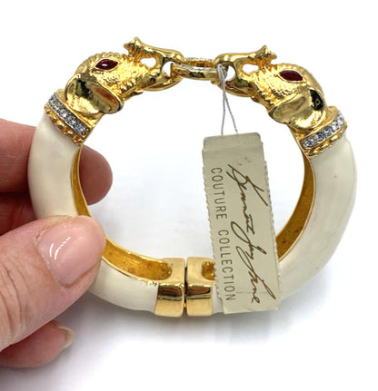 $250 NWT Old Stock Vintage Kenneth Jay Lane KJL Double Elephant Bangle Bracelet