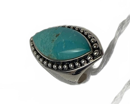 Sally C. Treasures Sterling Silver Turquoise Marquise Southwest Cocktail Ring