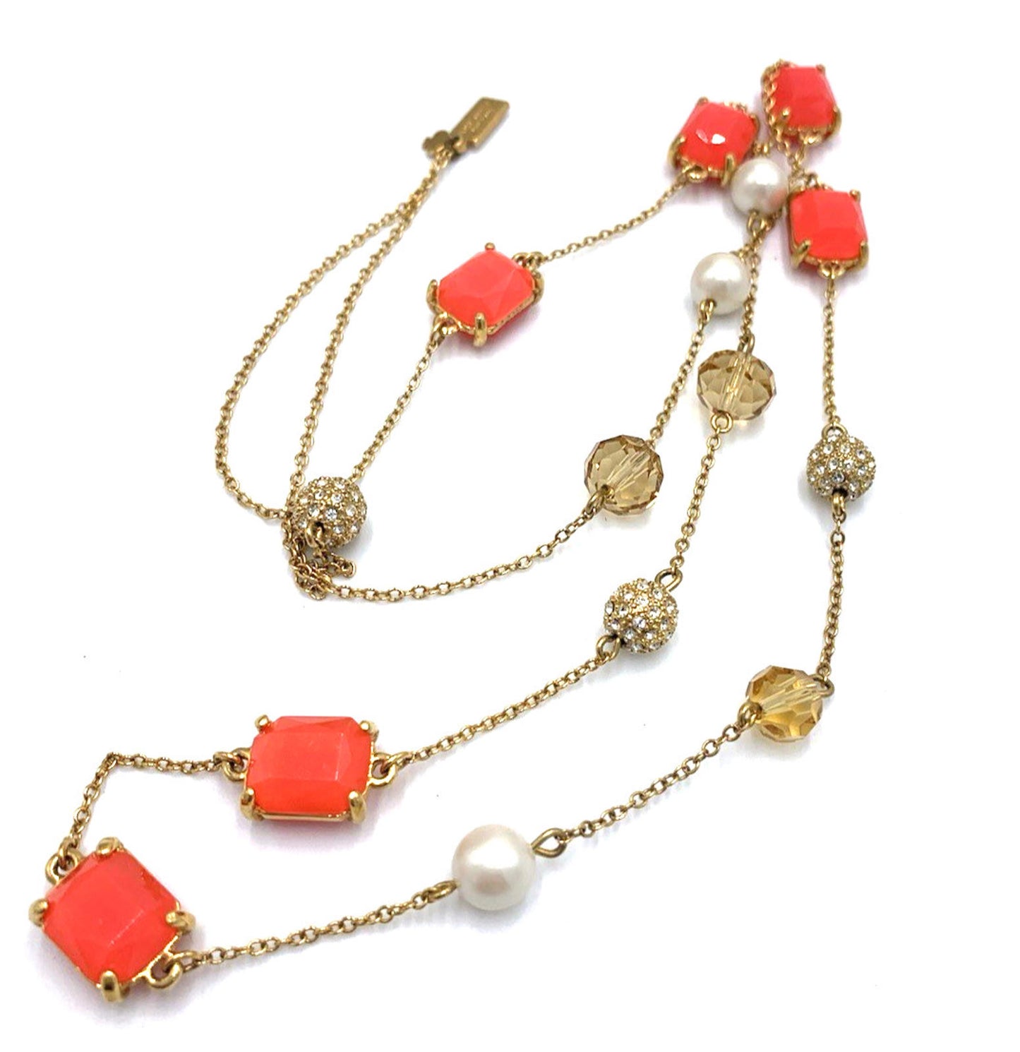 Kate Spade Bijoux Scatter Necklace Gold Tone Faceted Pink Rhinestone Faux Pearl