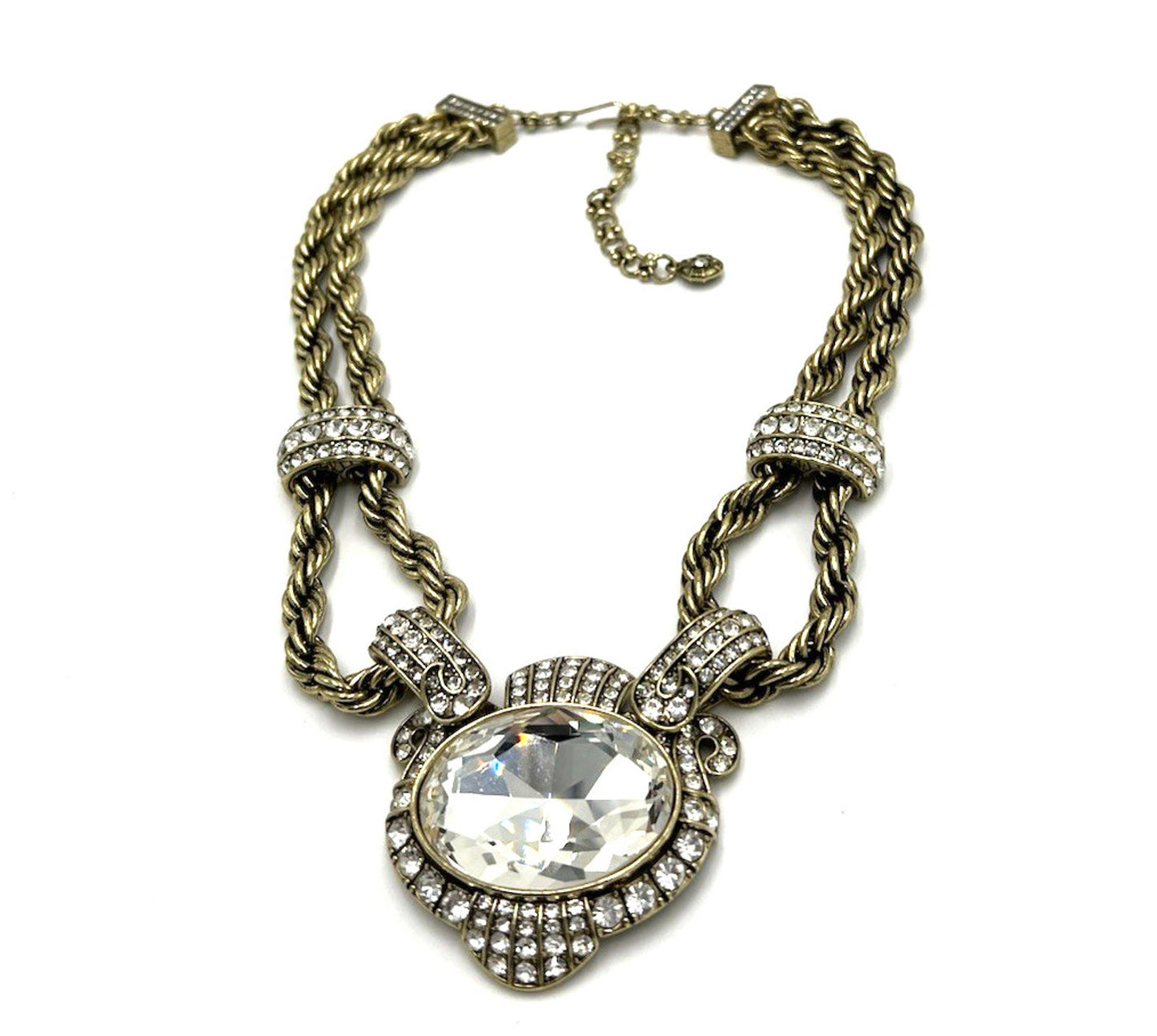 Heidi Daus Chain of Event Clear Large Crystal Chain Necklace Runway