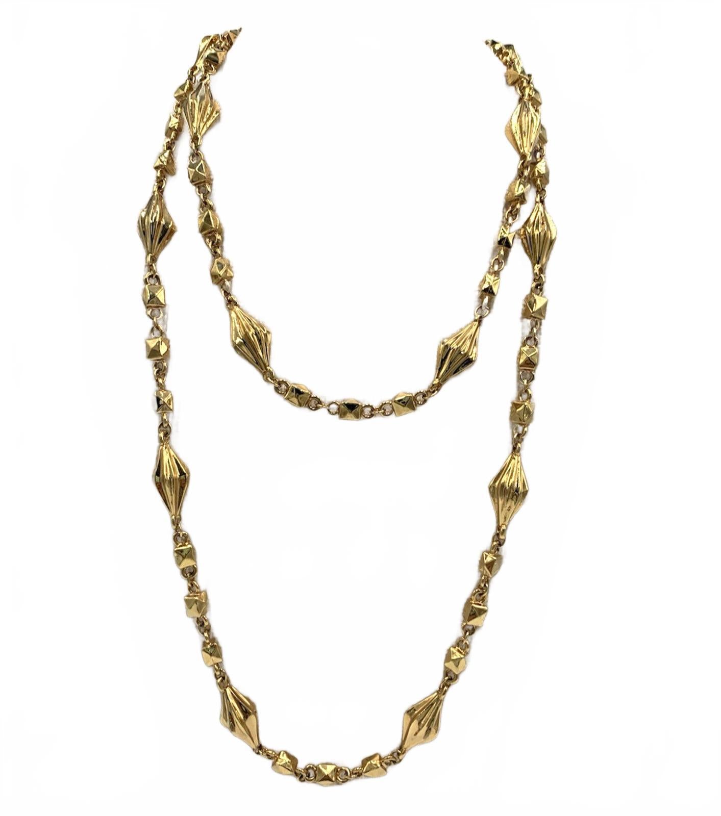 Vintage St John Designer Faceted Goldtone Diamond Stud Link Runway Necklace 40”