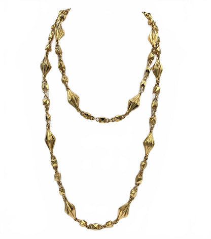 Vintage St John Designer Faceted Goldtone Diamond Stud Link Runway Necklace 40”