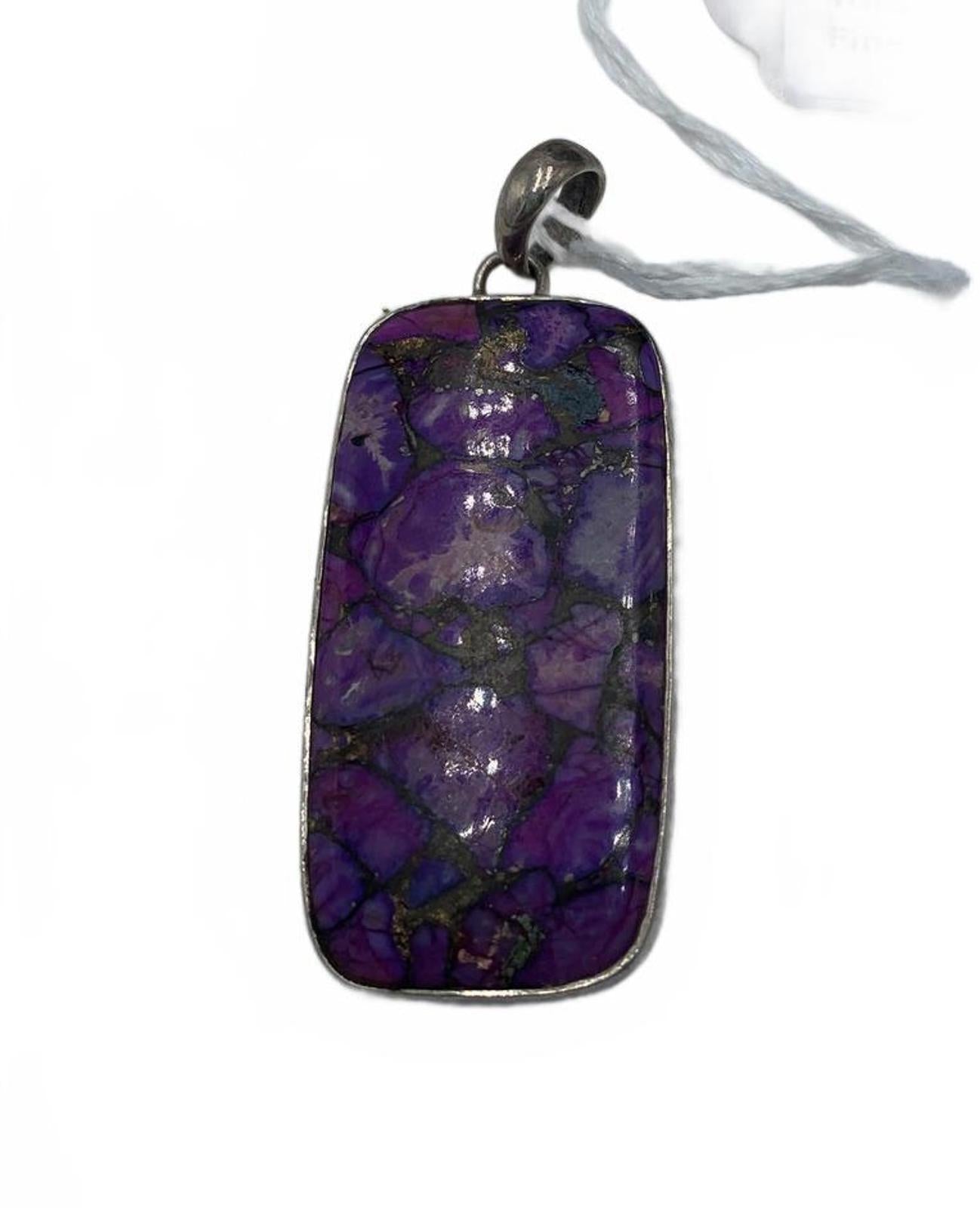 925 IN Sterling Silver 12.6g Purple Mojave Turquoise Panel 3" Fine Pendant