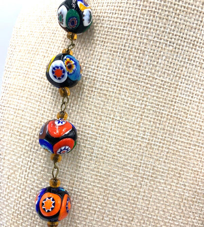 Vintage Millefiori Venetian Murano Moretti Necklace Gold Over Sterling Italy 20"