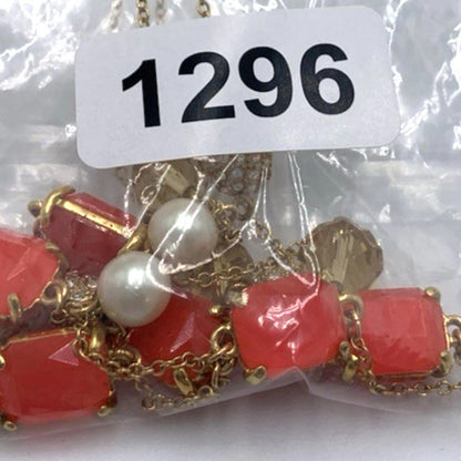 Kate Spade Bijoux Scatter Necklace Gold Tone Faceted Pink Rhinestone Faux Pearl