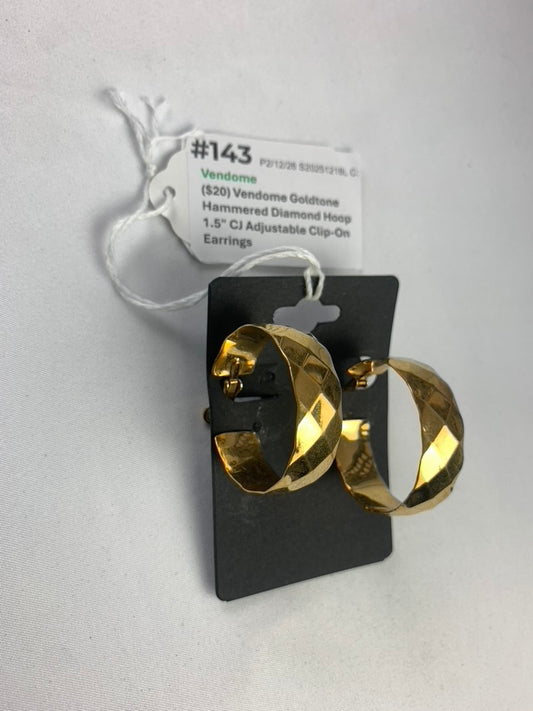 Vendome Goldtone Hammered Diamond Hoop Adjustable Clip-On Earrings