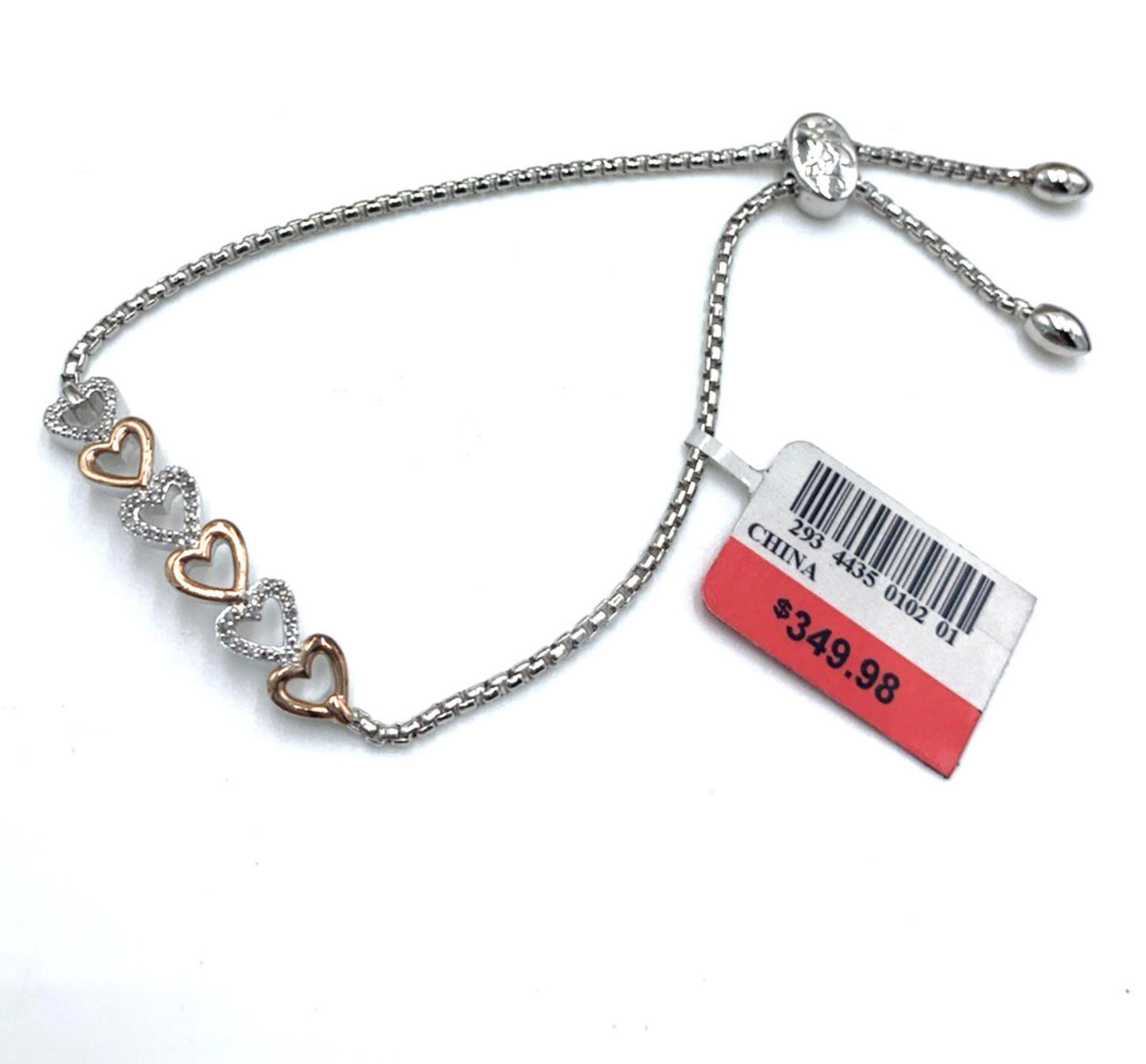 14kt Rose Accent Gold Diamond Open Heart Adjustable Bracelet