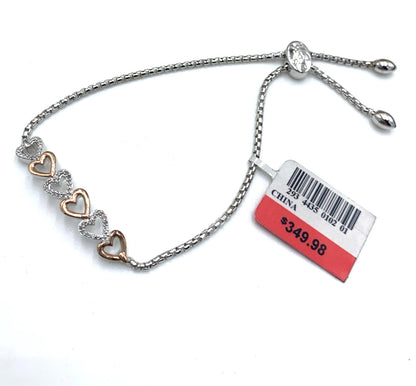 14kt Rose Accent Gold Diamond Open Heart Adjustable Bracelet
