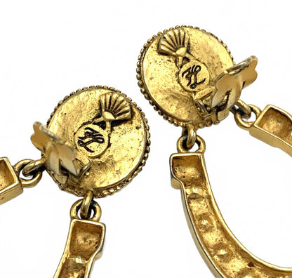 Vintage Karl Lagerfeld Gold Tone Faux Pearl Horseshoe Door Knockers Earrings