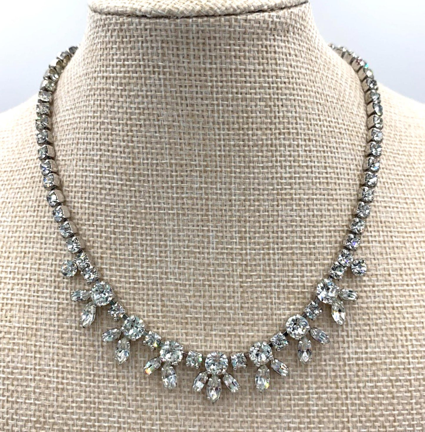 Sherman Clear Rhinestone Rhodium Plated Statement Necklace