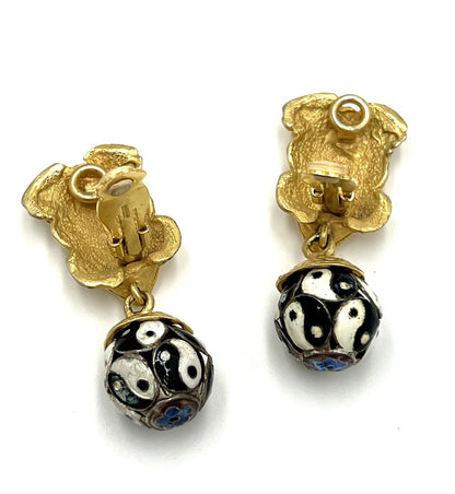 Glenn Miller Anne Turk Tree Frog Yin-Yang Cloisonné Earrings