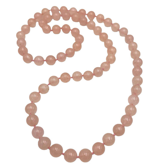 Vintage Chinese Export Rose Quartz Hand Knotted 10mm Beaded 30” Necklace