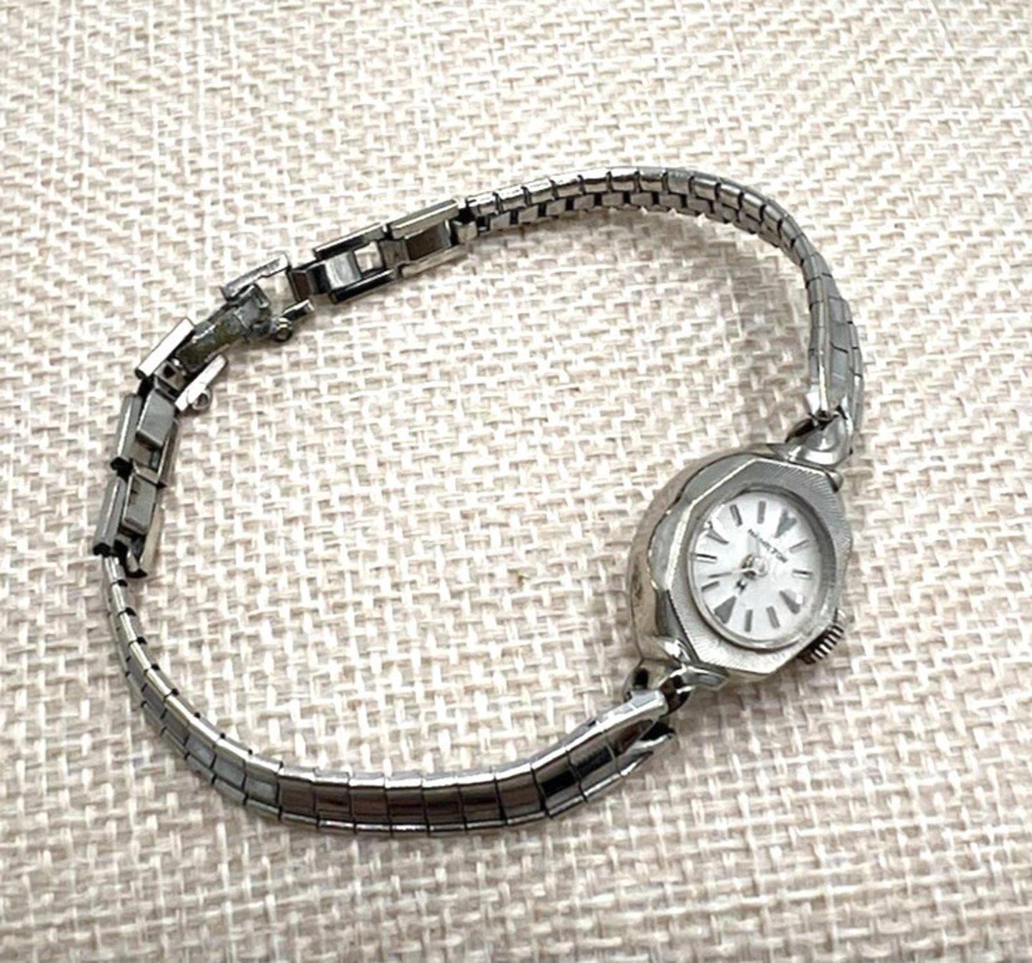 Hamiliton R.G.P. 10K Gold Mechanical Wind Silver Tone Women's Watch Runs 6.25"