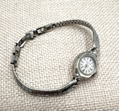 Hamiliton R.G.P. 10K Gold Mechanical Wind Silver Tone Women's Watch Runs 6.25"