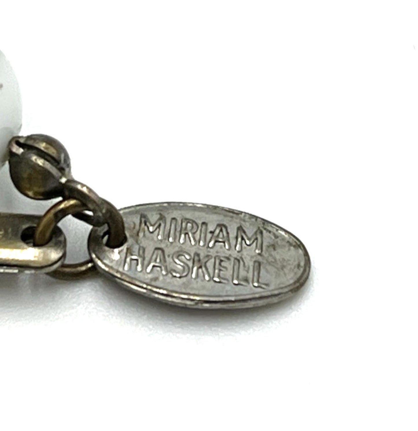 Vintage Miriam Haskell White Black Milk Glass Bead Necklace RARE 28"