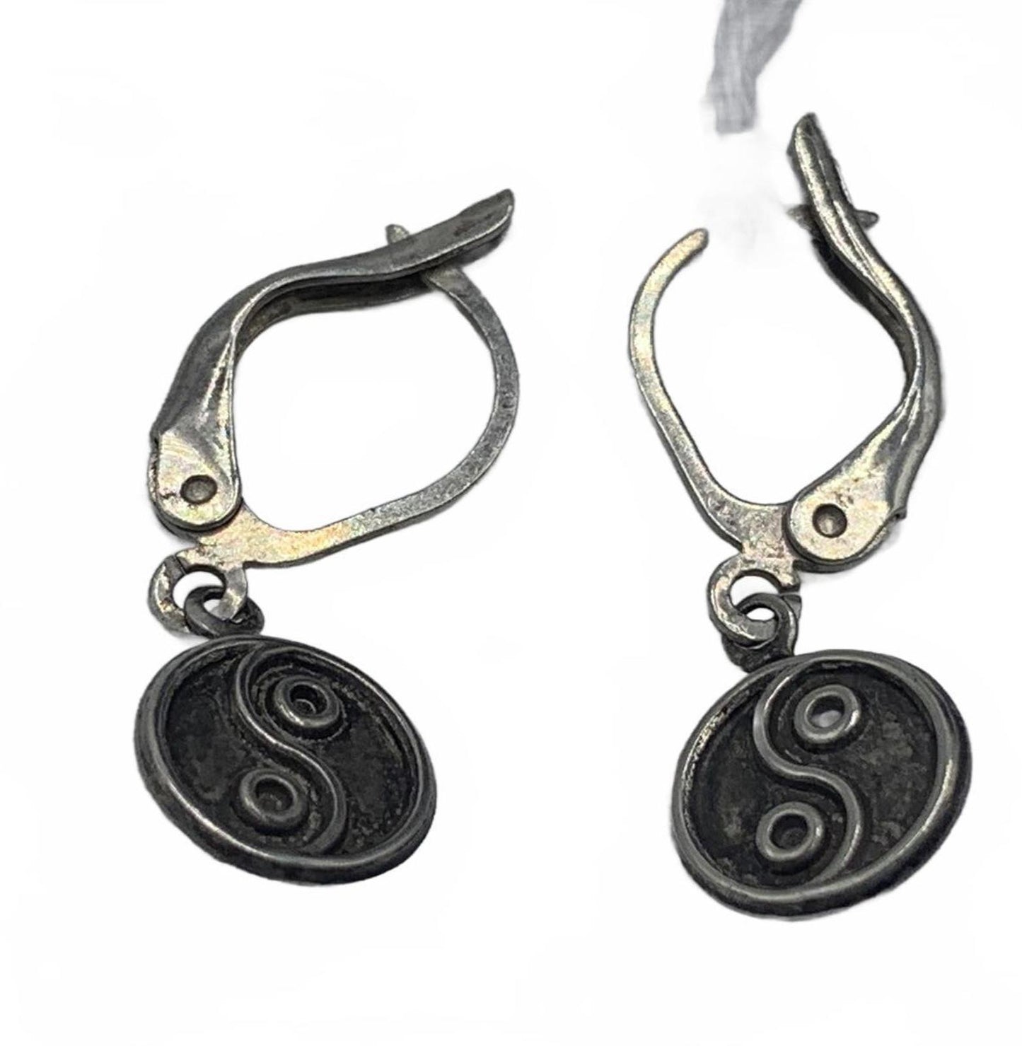 Yin-Yang Motif Hook Earrings in Sterling Silver