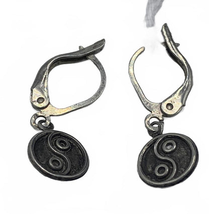 Yin-Yang Motif Hook Earrings in Sterling Silver