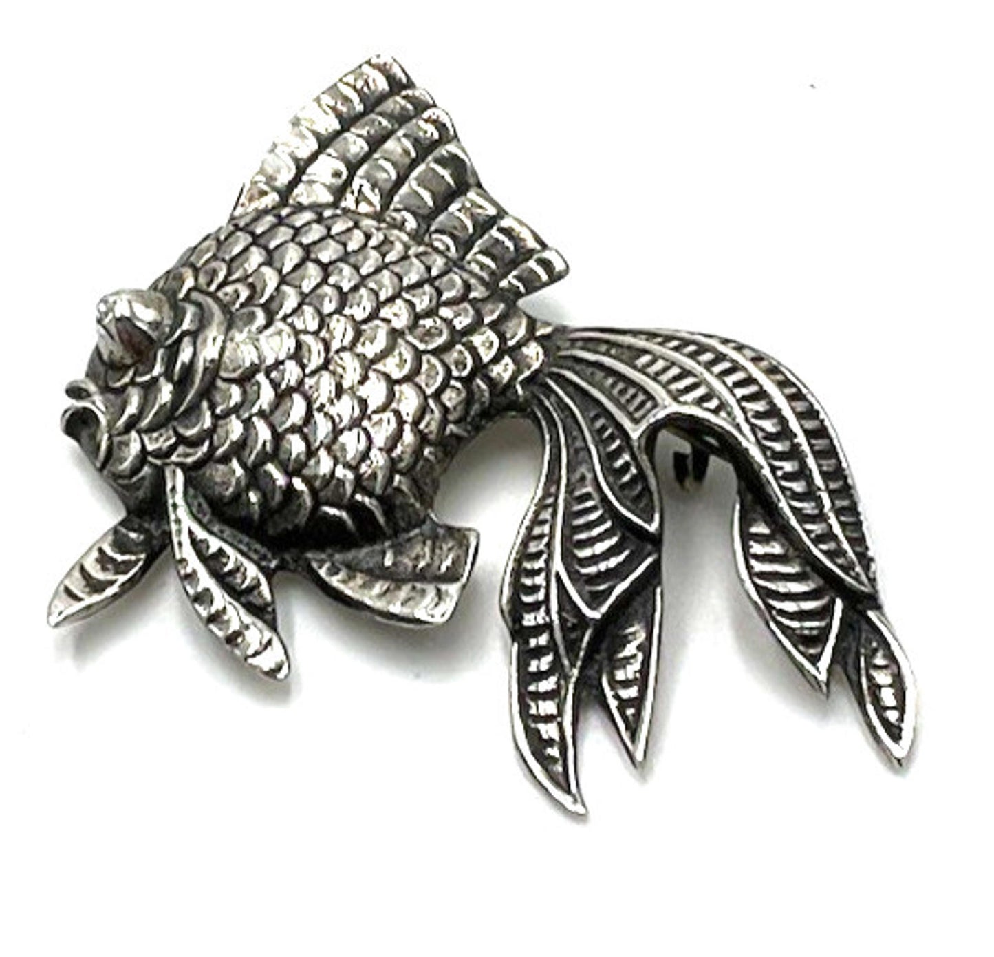VINTAGE MEXICO Sterling Silver Figural Textured Koi Fish Large Brooch/Pin