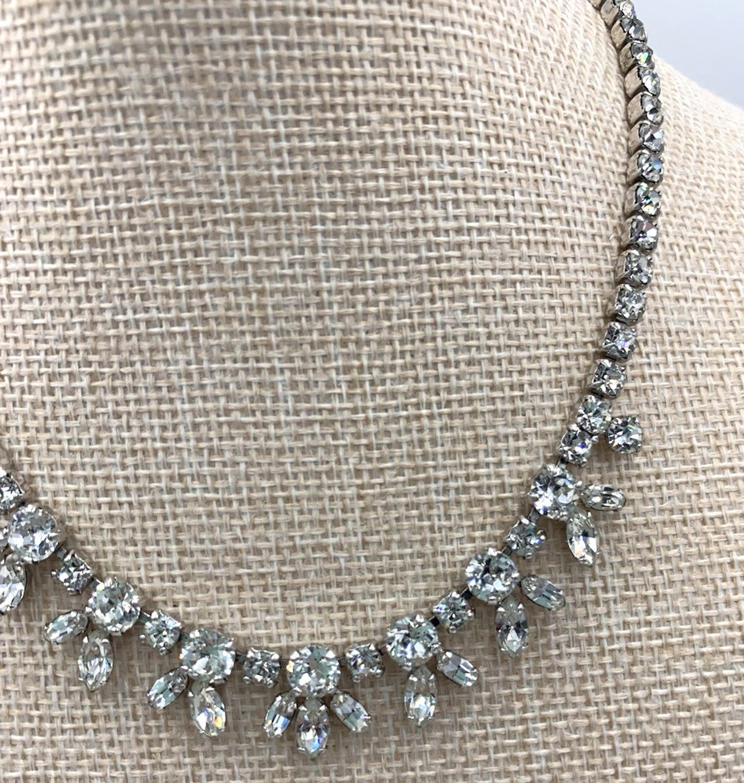 Sherman Clear Rhinestone Rhodium Plated Statement Necklace