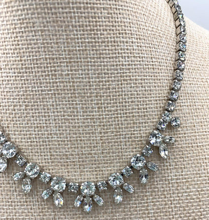 Sherman Clear Rhinestone Rhodium Plated Statement Necklace