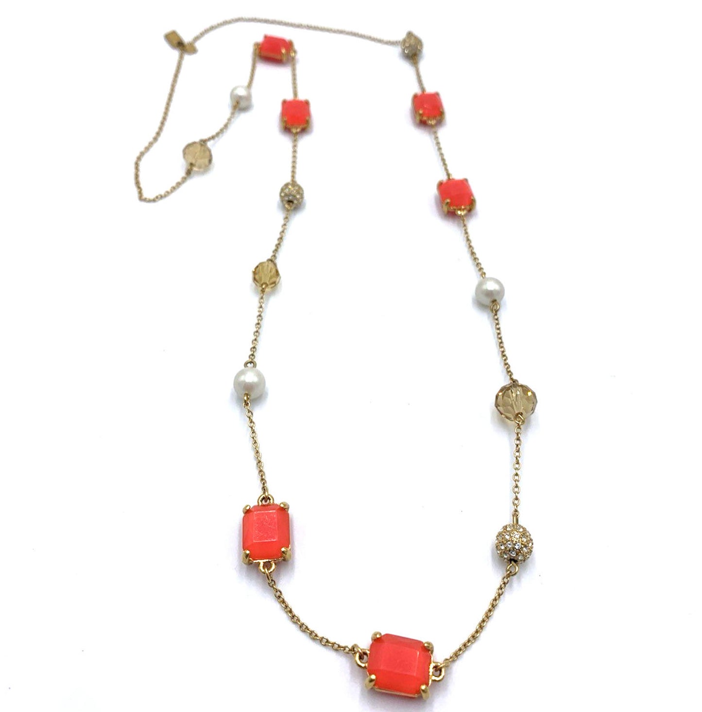 Kate Spade Bijoux Scatter Necklace Gold Tone Faceted Pink Rhinestone Faux Pearl