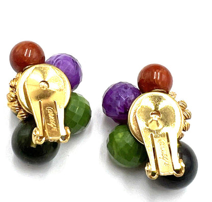 Set Hattie Carnegie Necklace Earrings Vintage Two Strand Faux Malachite Amethyst