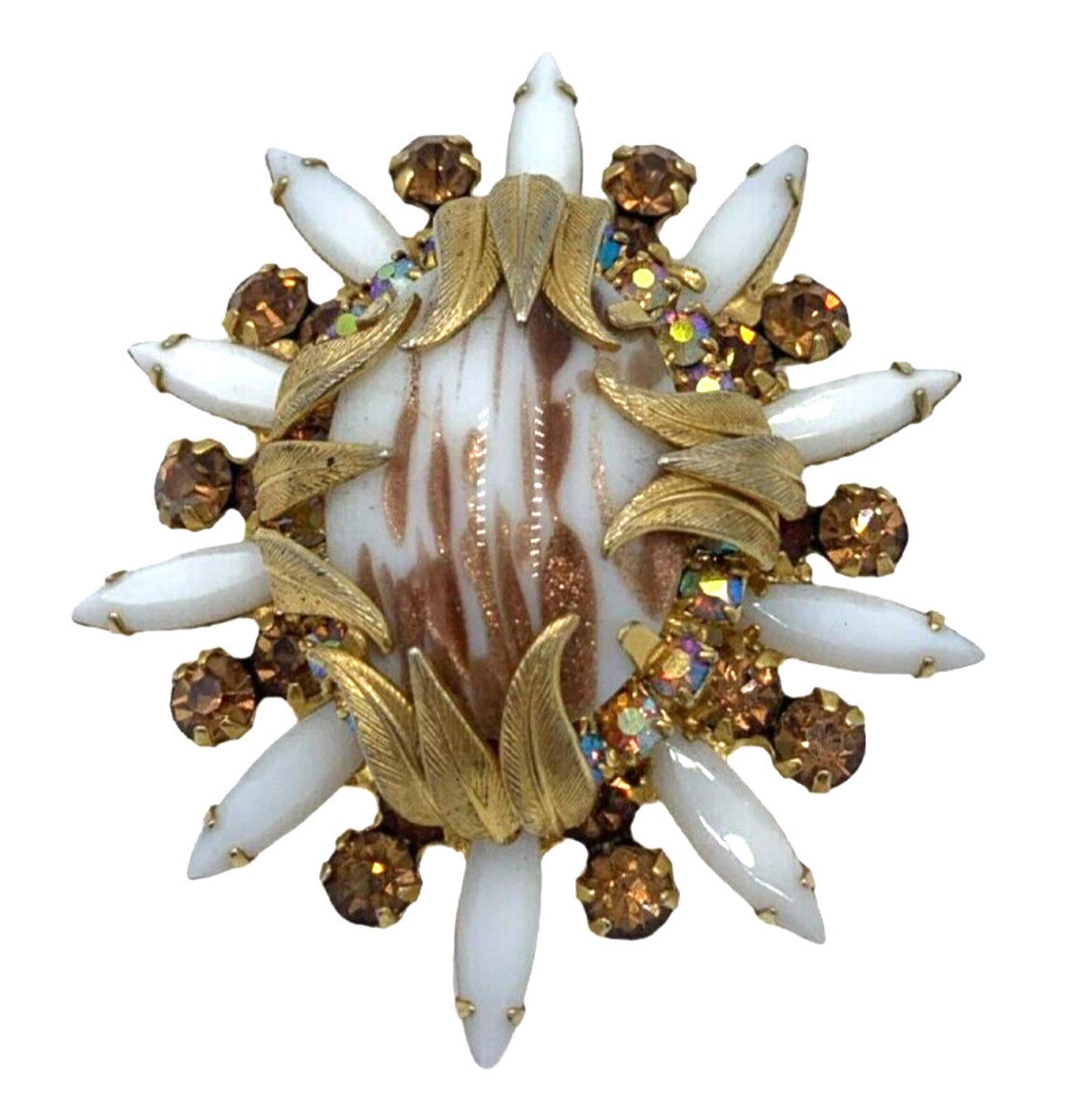 Verified Juliana Book Piece Brooch Pendant Copper Fluss Venus Flame Milk Glass
