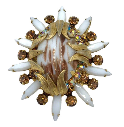 Verified Juliana Book Piece Brooch Pendant Copper Fluss Venus Flame Milk Glass