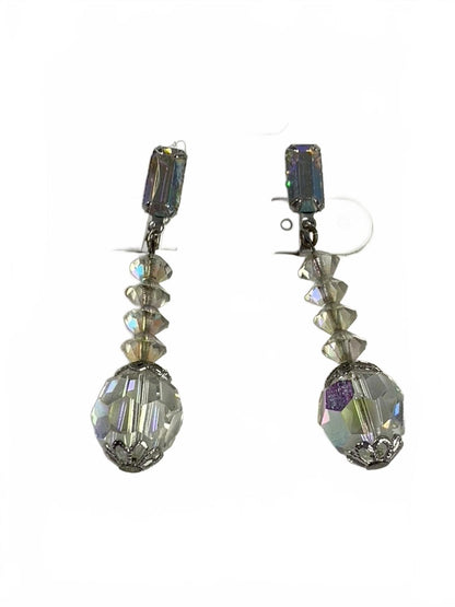 Louis Segal California Silvertone Aurora Borealis Dangles Clip-On Earrings