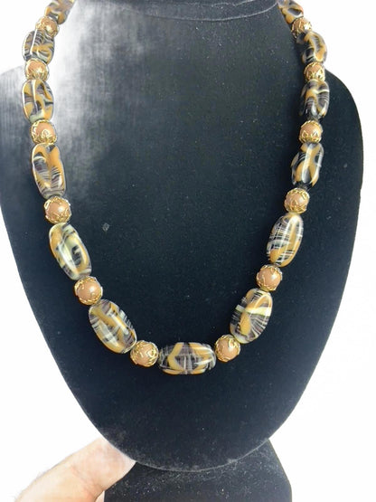 German art glass Goldtone Glass Beads Traditional Necklace