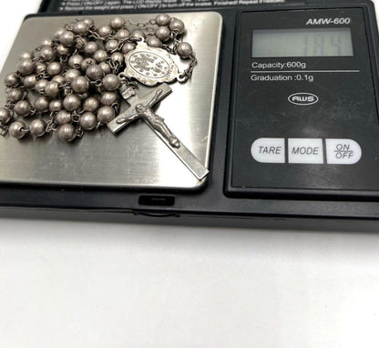 VINTAGE DIROMA Ball Bead Sterling Silver Rosary Crucifix Mary Medal Necklace