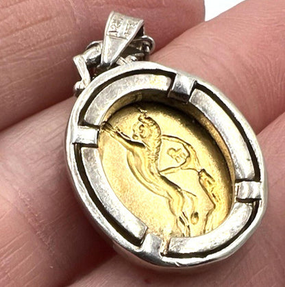 Ilias Lalaounis 18K Gold Coin Pendant Set in Sterling Silver