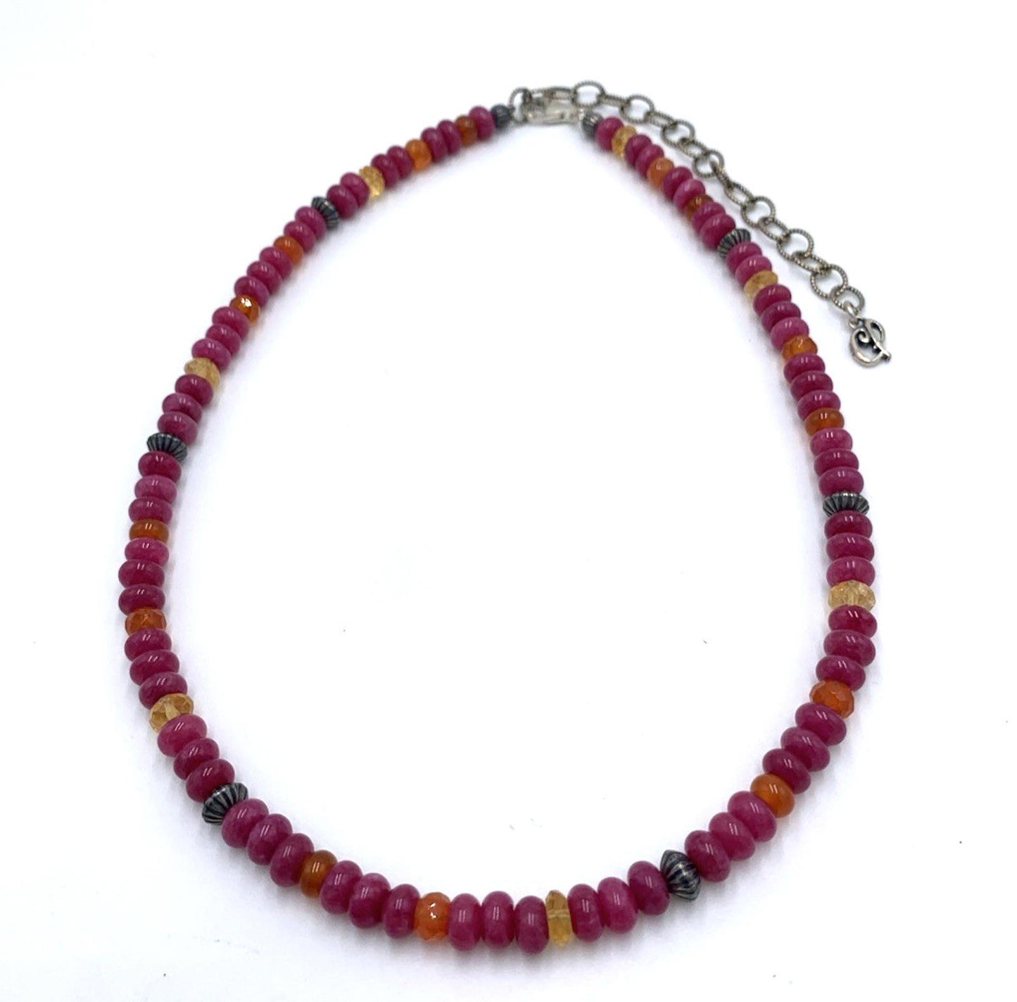 Vintage Carolyn Pollack Sterling Silver Tourmaline Pink Faceted Beaded Necklace